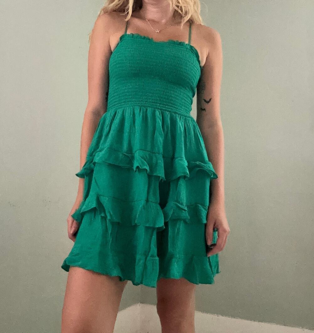Trixxi Santolina Smocked A-Line Dress Green Size XL Ruffle Shirred Boho Chic